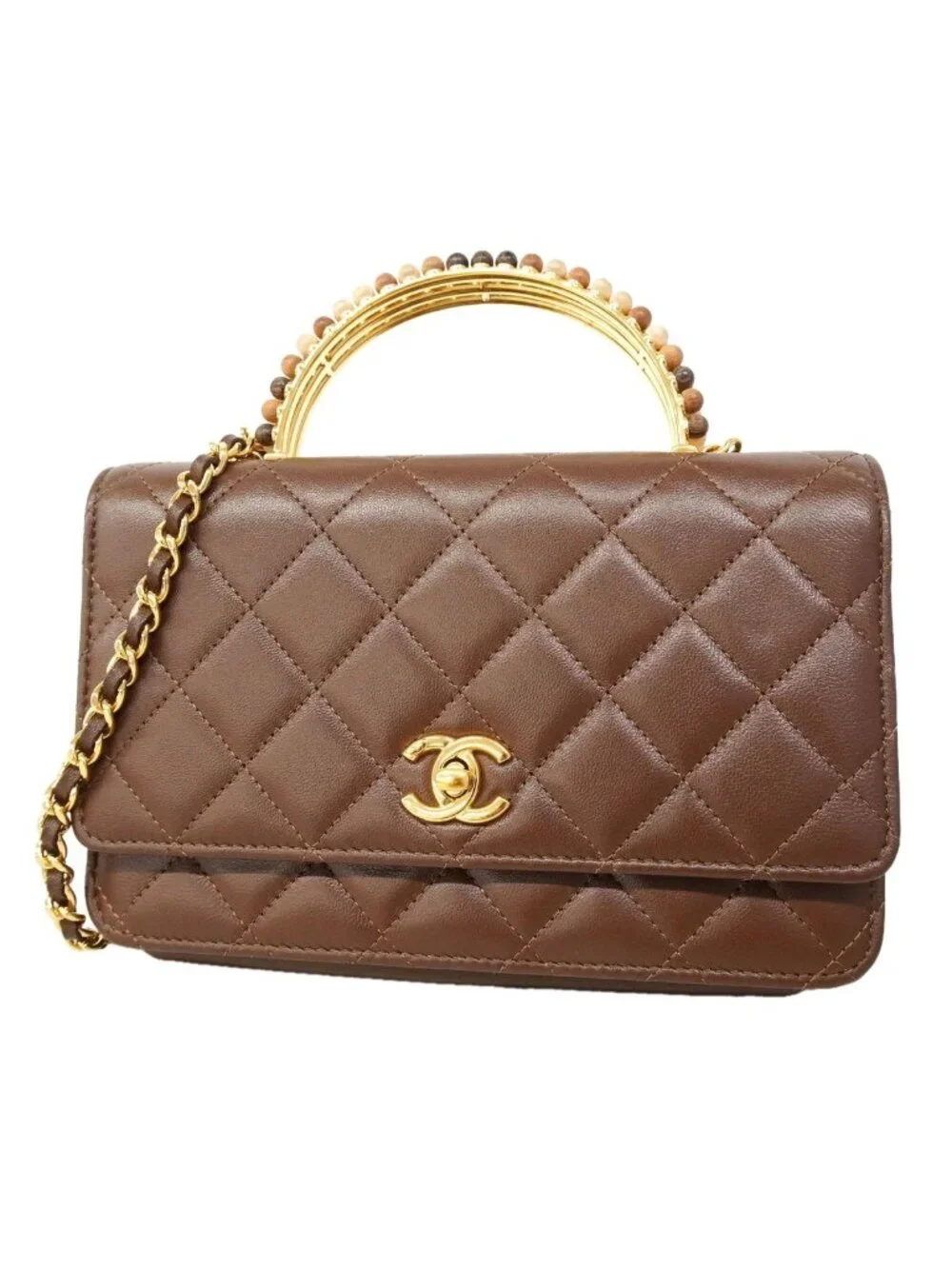 Chanel Wallet on Chain Quilted Lambskin Brown Gold